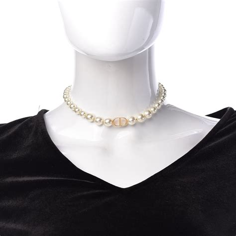 christian dior necklace gold chain|Christian Dior pearl choker necklace.